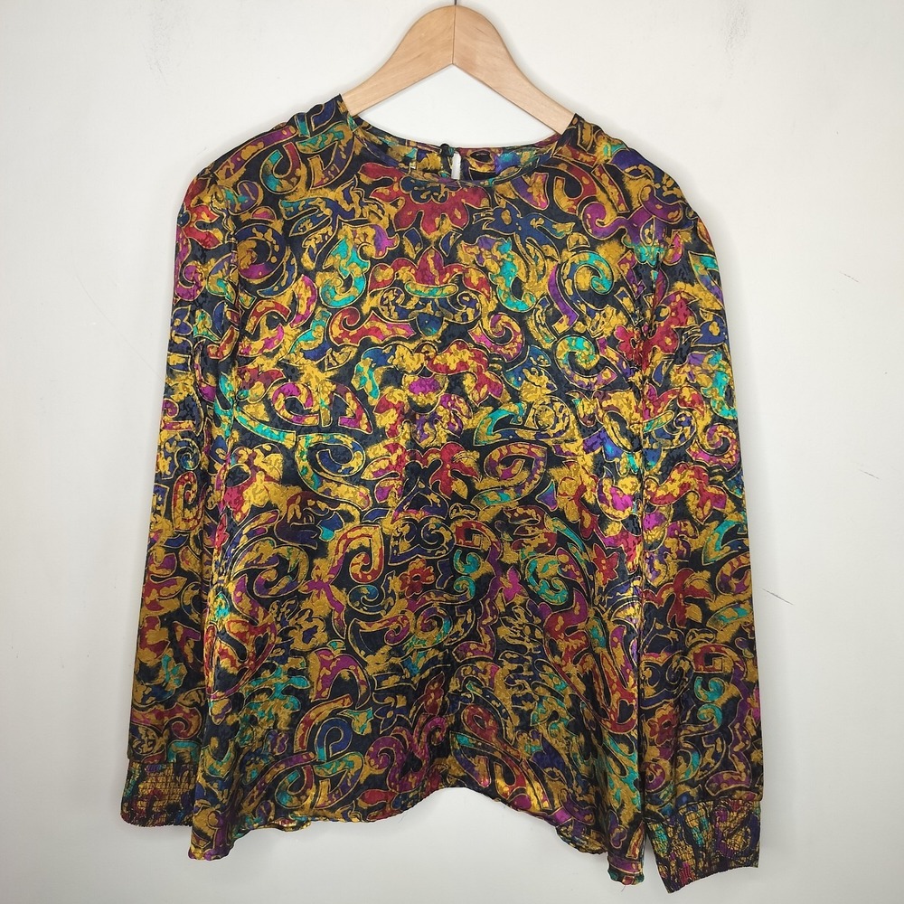 Vintage‎ La Chine Galinda Wang Floral Blouse Satin Boho